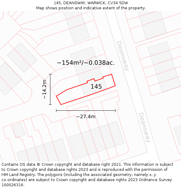145, DEANSWAY, WARWICK, CV34 5DW: Plot and title map