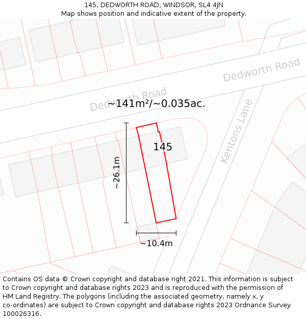 145, DEDWORTH ROAD, WINDSOR, SL4 4JN: Plot and title map