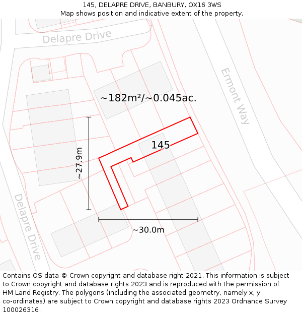 145, DELAPRE DRIVE, BANBURY, OX16 3WS: Plot and title map