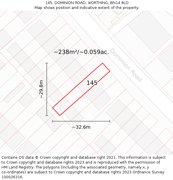 145, DOMINION ROAD, WORTHING, BN14 8LD: Plot and title map