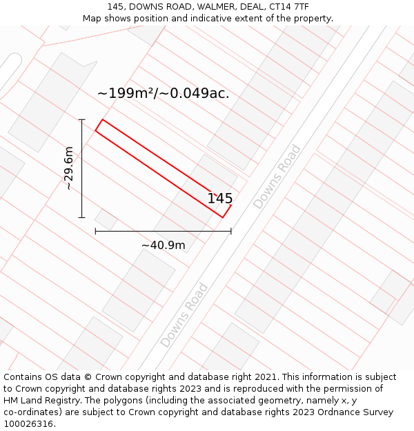 145, DOWNS ROAD, WALMER, DEAL, CT14 7TF: Plot and title map