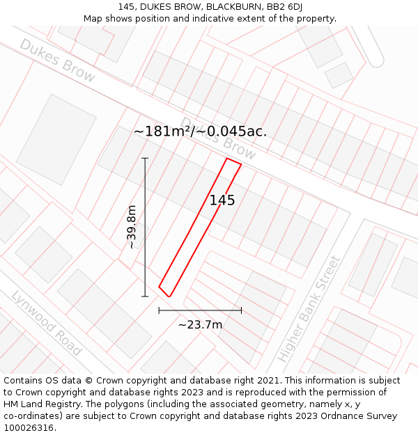 145, DUKES BROW, BLACKBURN, BB2 6DJ: Plot and title map