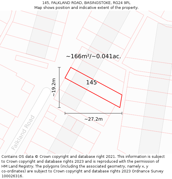 145, FALKLAND ROAD, BASINGSTOKE, RG24 9PL: Plot and title map