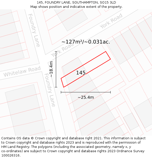 145, FOUNDRY LANE, SOUTHAMPTON, SO15 3LD: Plot and title map