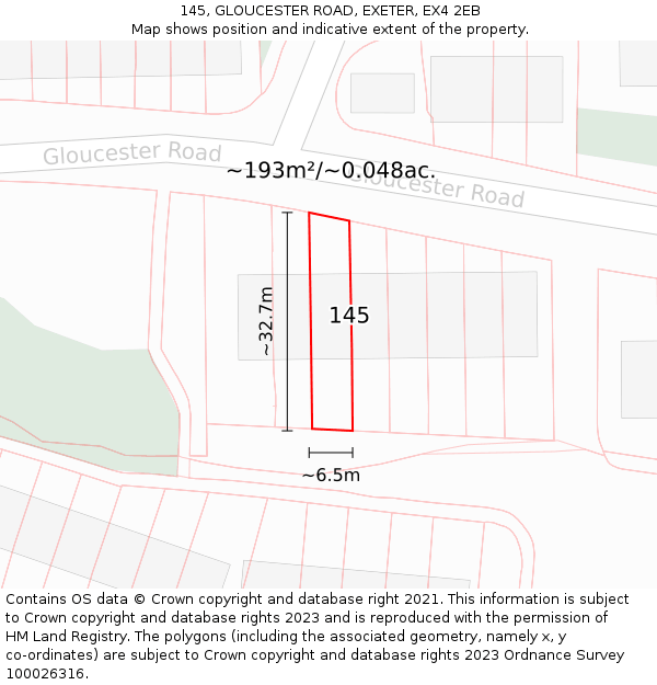 145, GLOUCESTER ROAD, EXETER, EX4 2EB: Plot and title map