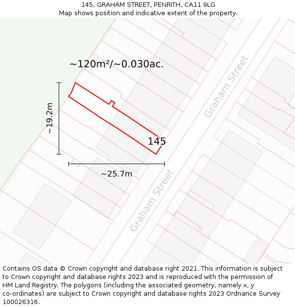 145, GRAHAM STREET, PENRITH, CA11 9LG: Plot and title map