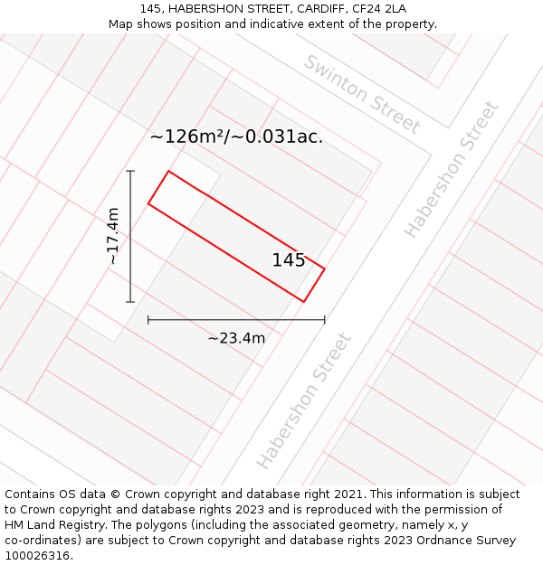145, HABERSHON STREET, CARDIFF, CF24 2LA: Plot and title map