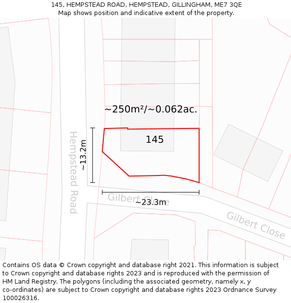 145, HEMPSTEAD ROAD, HEMPSTEAD, GILLINGHAM, ME7 3QE: Plot and title map