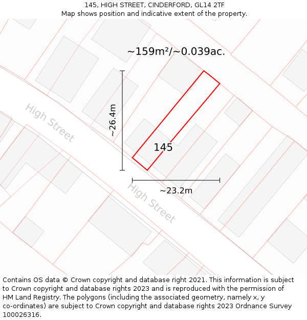 145, HIGH STREET, CINDERFORD, GL14 2TF: Plot and title map