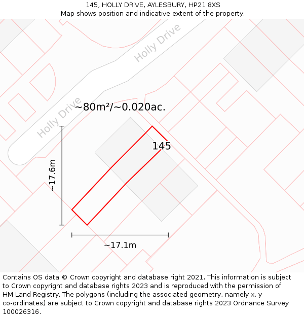 145, HOLLY DRIVE, AYLESBURY, HP21 8XS: Plot and title map