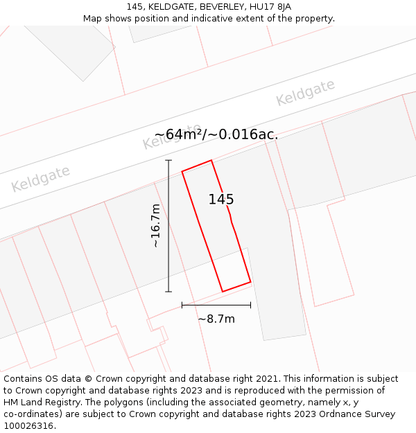145, KELDGATE, BEVERLEY, HU17 8JA: Plot and title map
