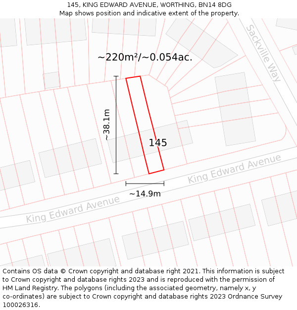 145, KING EDWARD AVENUE, WORTHING, BN14 8DG: Plot and title map