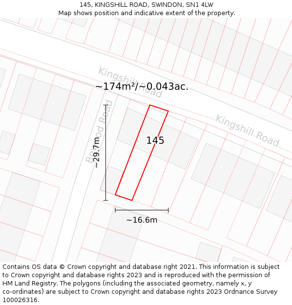 145, KINGSHILL ROAD, SWINDON, SN1 4LW: Plot and title map