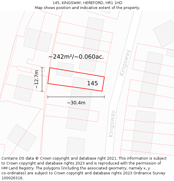 145, KINGSWAY, HEREFORD, HR1 1HD: Plot and title map