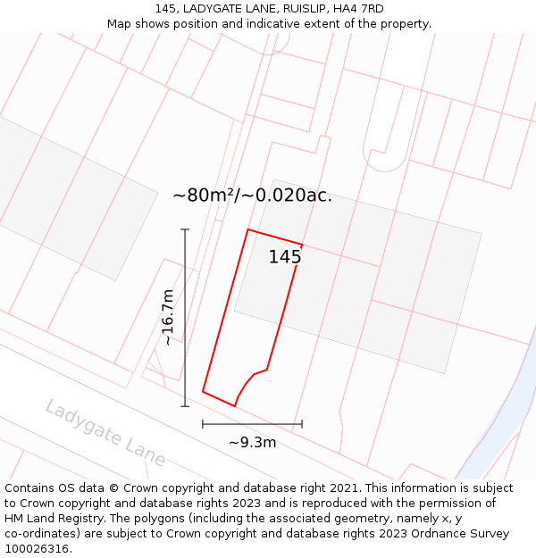 145, LADYGATE LANE, RUISLIP, HA4 7RD: Plot and title map
