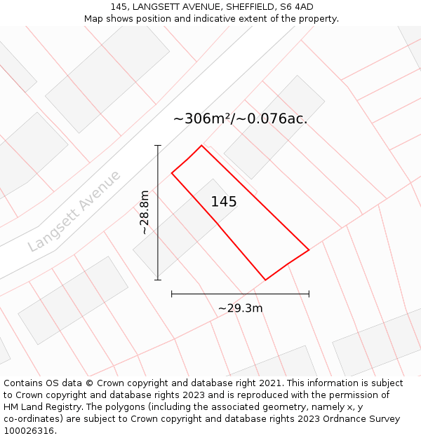 145, LANGSETT AVENUE, SHEFFIELD, S6 4AD: Plot and title map