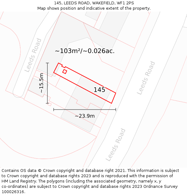 145, LEEDS ROAD, WAKEFIELD, WF1 2PS: Plot and title map