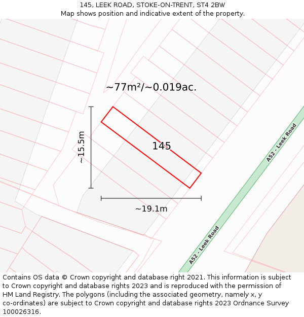 145, LEEK ROAD, STOKE-ON-TRENT, ST4 2BW: Plot and title map