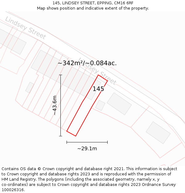 145, LINDSEY STREET, EPPING, CM16 6RF: Plot and title map