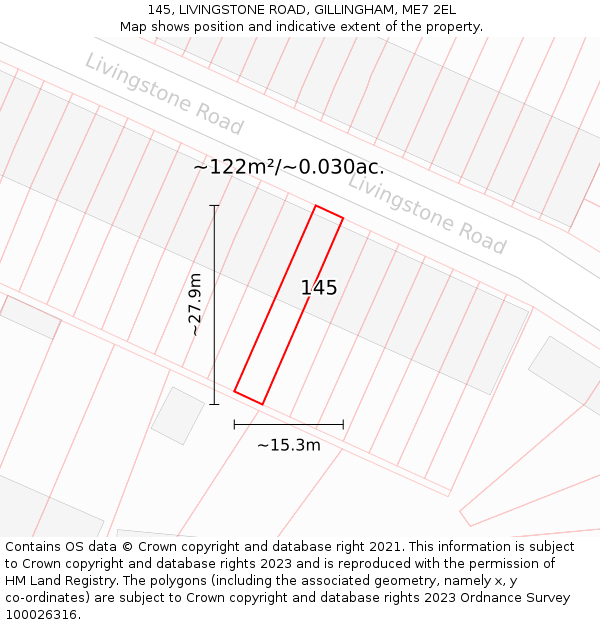 145, LIVINGSTONE ROAD, GILLINGHAM, ME7 2EL: Plot and title map