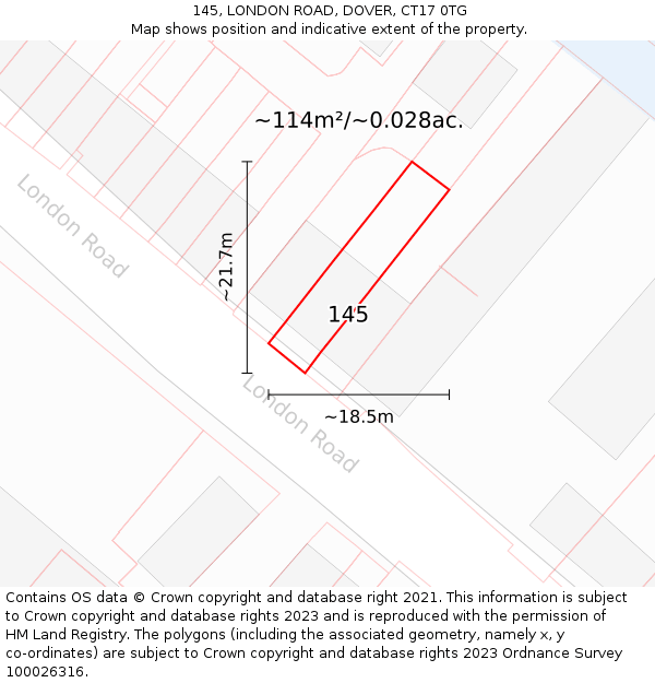 145, LONDON ROAD, DOVER, CT17 0TG: Plot and title map