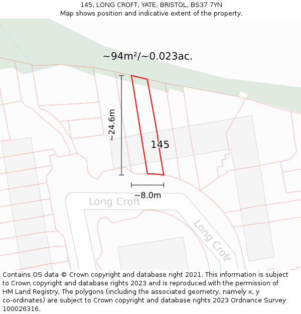 145, LONG CROFT, YATE, BRISTOL, BS37 7YN: Plot and title map