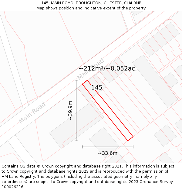 145, MAIN ROAD, BROUGHTON, CHESTER, CH4 0NR: Plot and title map