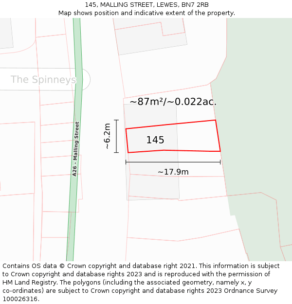 145, MALLING STREET, LEWES, BN7 2RB: Plot and title map