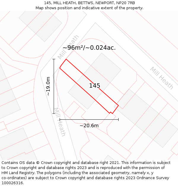 145, MILL HEATH, BETTWS, NEWPORT, NP20 7RB: Plot and title map