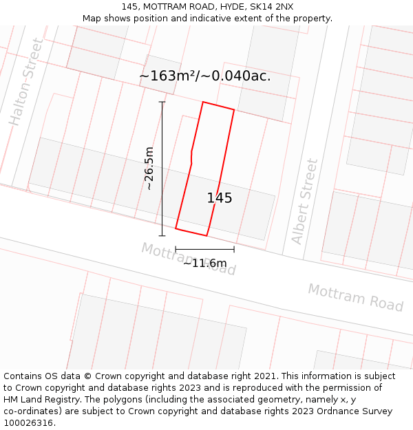 145, MOTTRAM ROAD, HYDE, SK14 2NX: Plot and title map