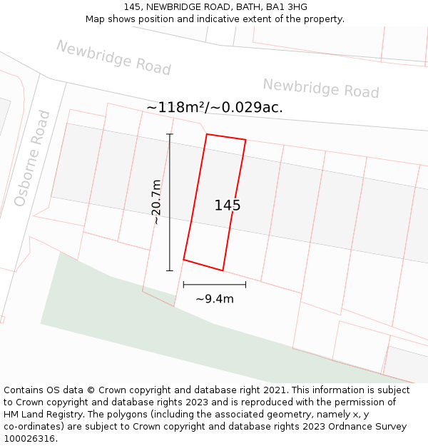 145, NEWBRIDGE ROAD, BATH, BA1 3HG: Plot and title map