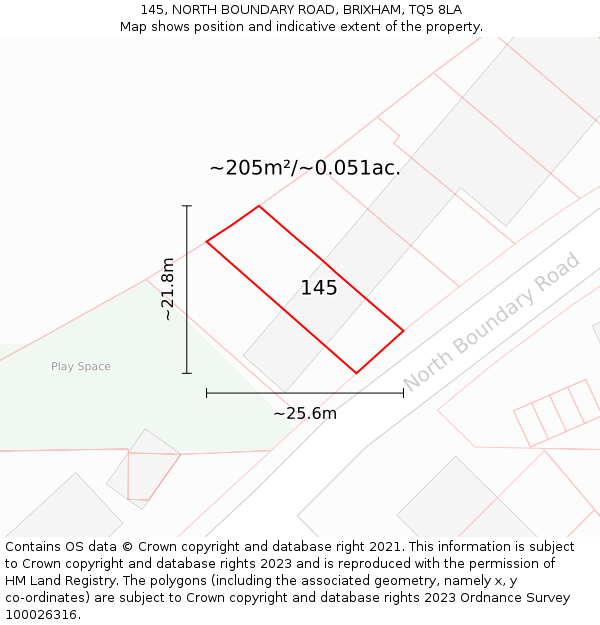 145, NORTH BOUNDARY ROAD, BRIXHAM, TQ5 8LA: Plot and title map
