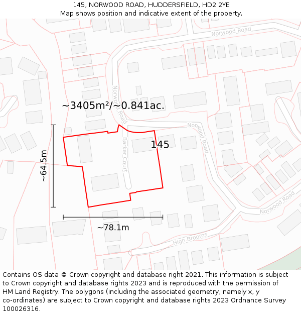 145, NORWOOD ROAD, HUDDERSFIELD, HD2 2YE: Plot and title map