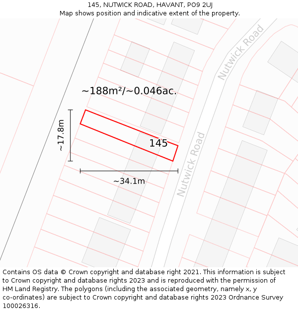 145, NUTWICK ROAD, HAVANT, PO9 2UJ: Plot and title map