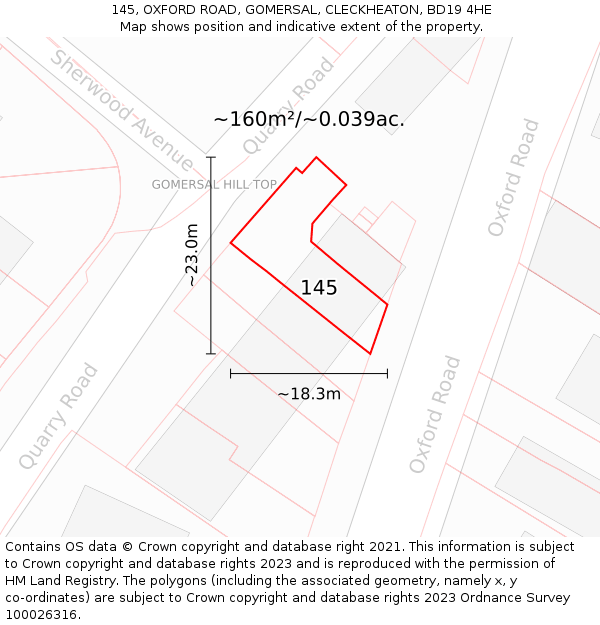 145, OXFORD ROAD, GOMERSAL, CLECKHEATON, BD19 4HE: Plot and title map