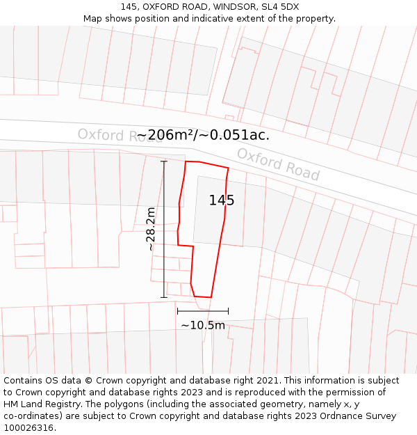 145, OXFORD ROAD, WINDSOR, SL4 5DX: Plot and title map