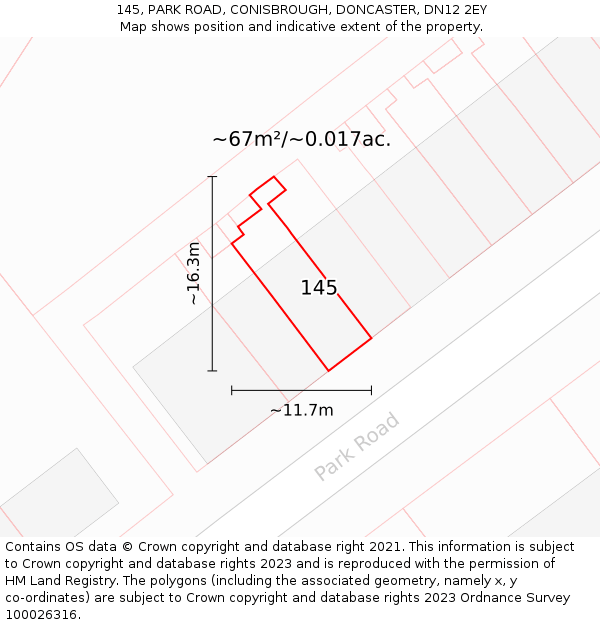 145, PARK ROAD, CONISBROUGH, DONCASTER, DN12 2EY: Plot and title map