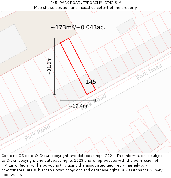 145, PARK ROAD, TREORCHY, CF42 6LA: Plot and title map