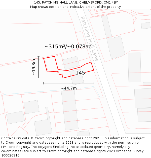145, PATCHING HALL LANE, CHELMSFORD, CM1 4BY: Plot and title map