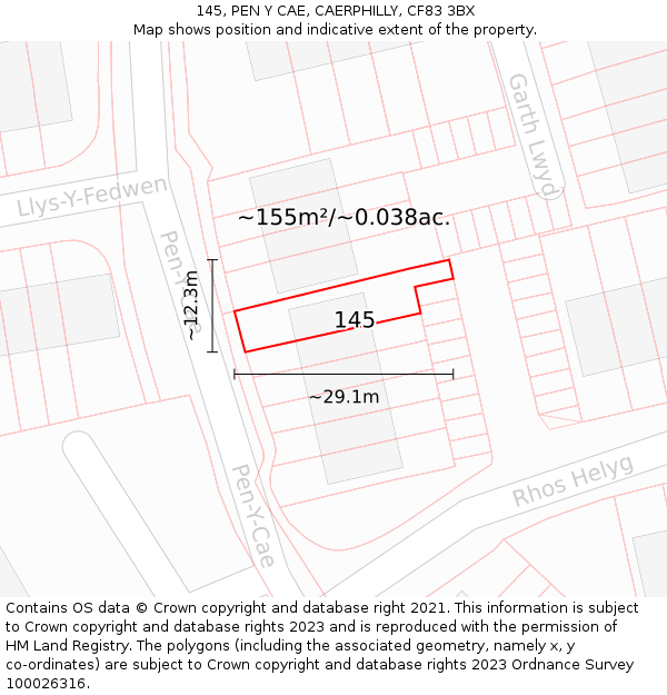 145, PEN Y CAE, CAERPHILLY, CF83 3BX: Plot and title map