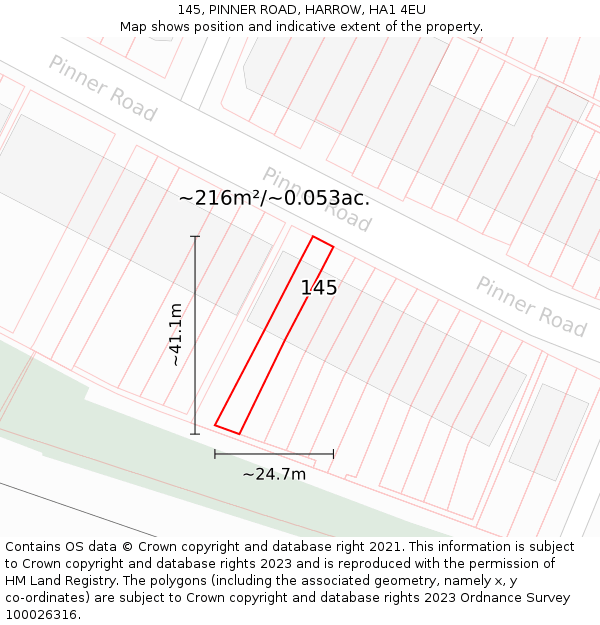 145, PINNER ROAD, HARROW, HA1 4EU: Plot and title map