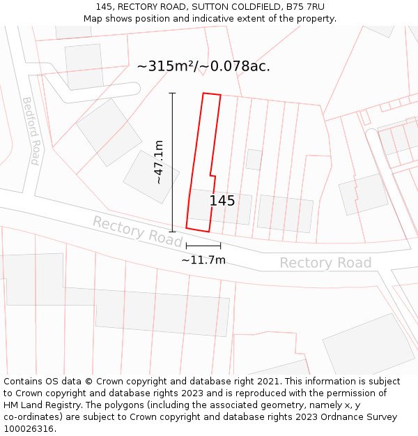 145, RECTORY ROAD, SUTTON COLDFIELD, B75 7RU: Plot and title map
