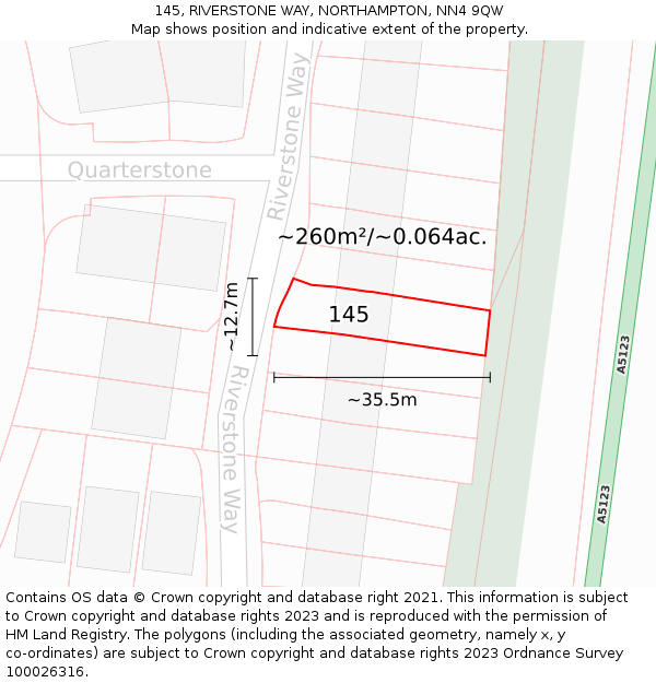 145, RIVERSTONE WAY, NORTHAMPTON, NN4 9QW: Plot and title map