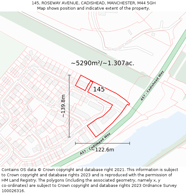 145, ROSEWAY AVENUE, CADISHEAD, MANCHESTER, M44 5GH: Plot and title map