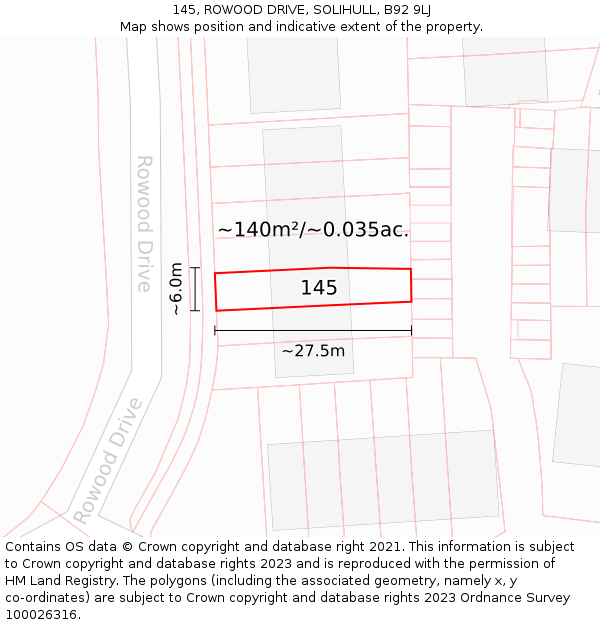 145, ROWOOD DRIVE, SOLIHULL, B92 9LJ: Plot and title map