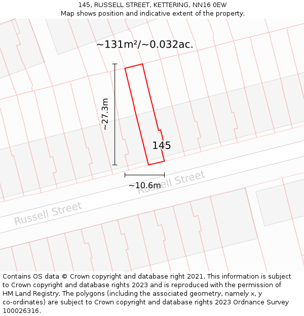 145, RUSSELL STREET, KETTERING, NN16 0EW: Plot and title map