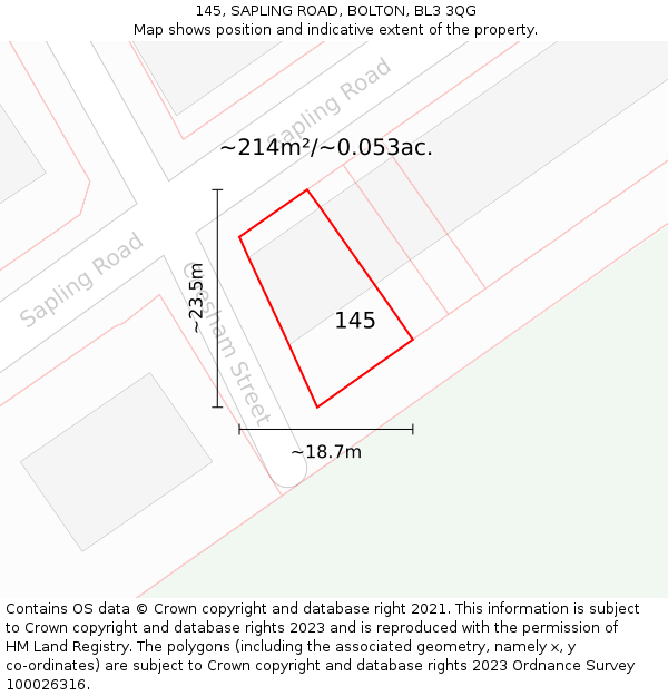 145, SAPLING ROAD, BOLTON, BL3 3QG: Plot and title map
