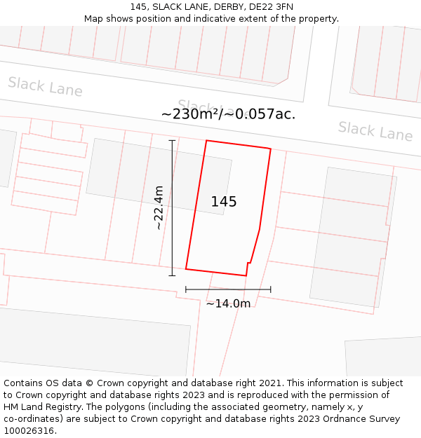 145, SLACK LANE, DERBY, DE22 3FN: Plot and title map