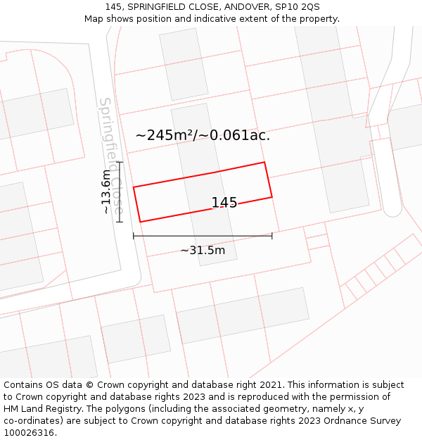145, SPRINGFIELD CLOSE, ANDOVER, SP10 2QS: Plot and title map