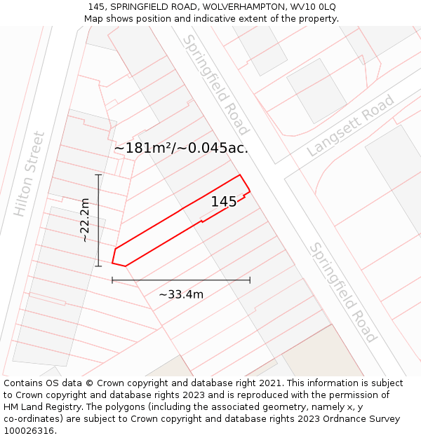 145, SPRINGFIELD ROAD, WOLVERHAMPTON, WV10 0LQ: Plot and title map